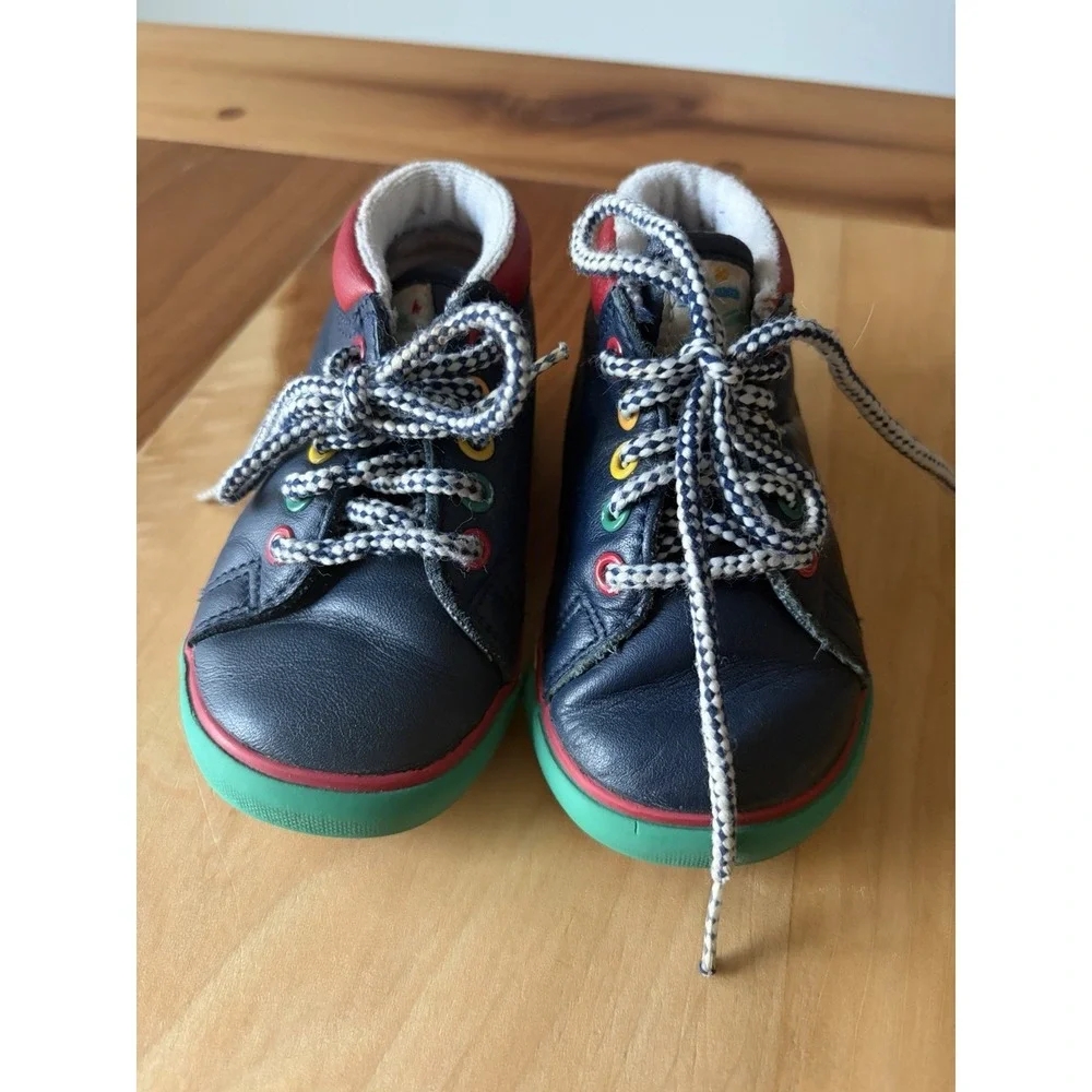Vintage 90s Stride Rite Toddler Walking Shoes Navy Blue Primary Colors 5 Wide